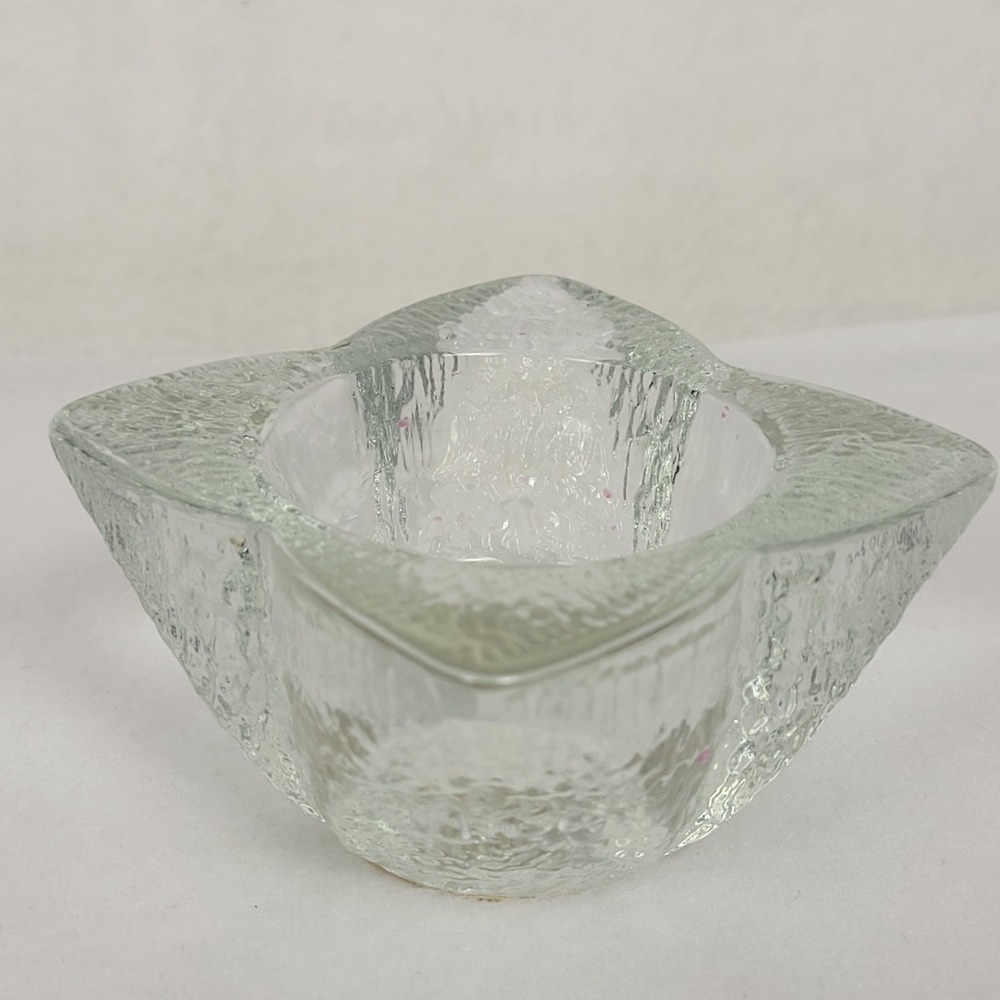 Vintage Indiana Glass Co. Textured Ice Block Candle Holder / Votive Bowl